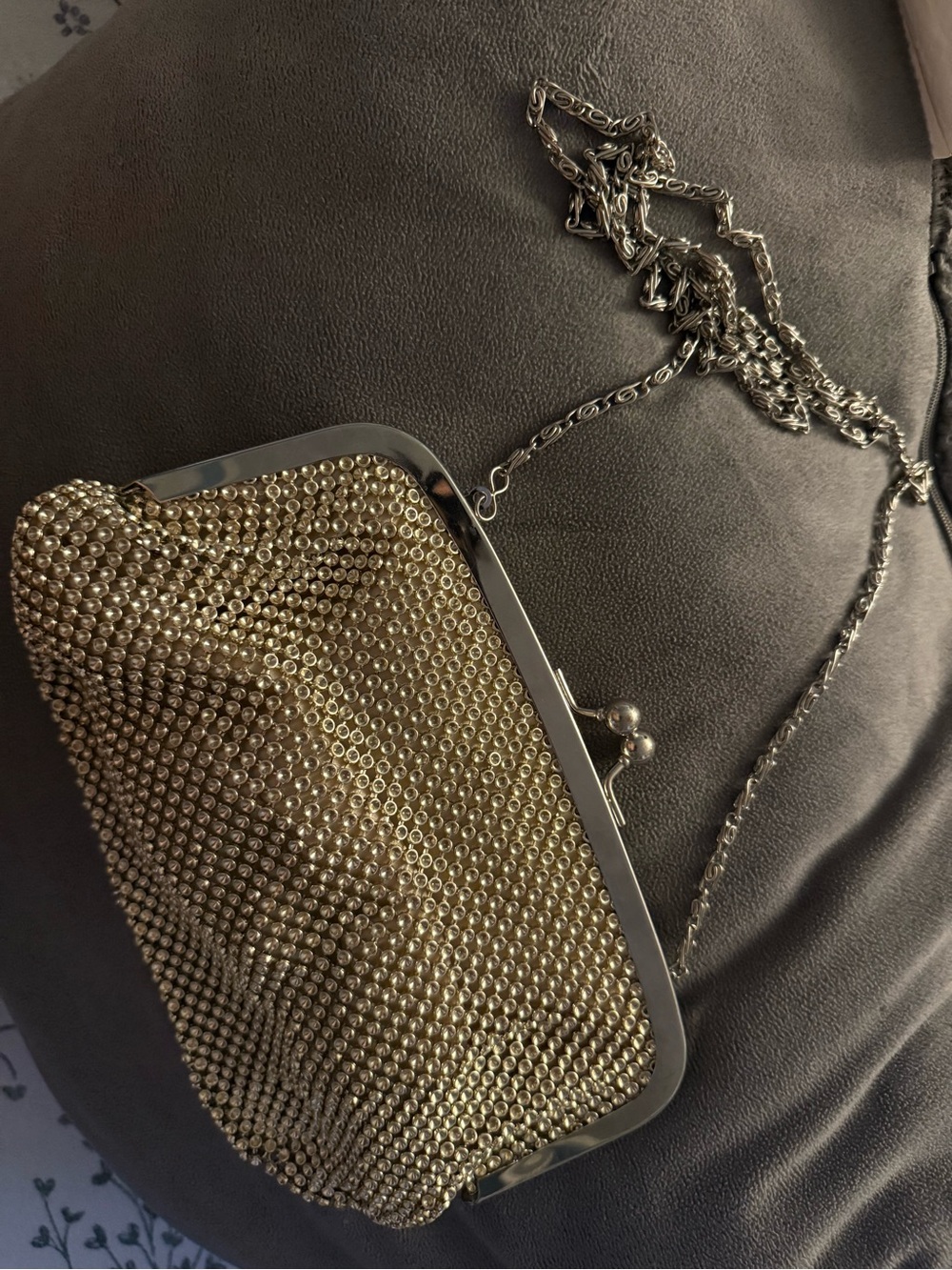 Gold Rhinestone Evening Clutch with Chain Strap - Jessica Mclintock